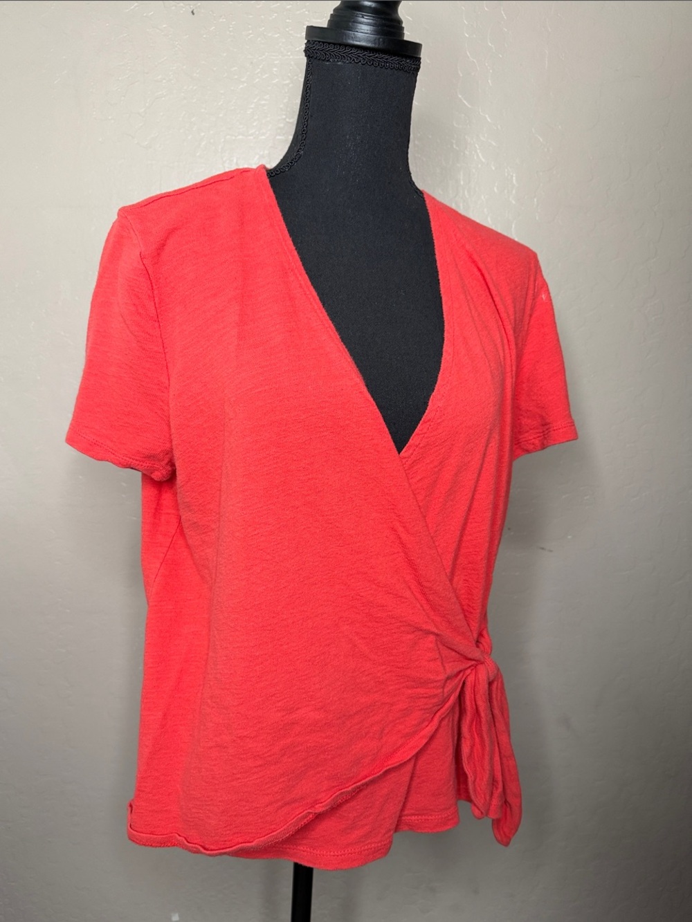 Short-Sleeve Wrap Top with Side Tie